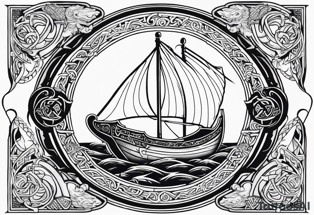 Valhalla sword shield viking ship dragon tattoo idea