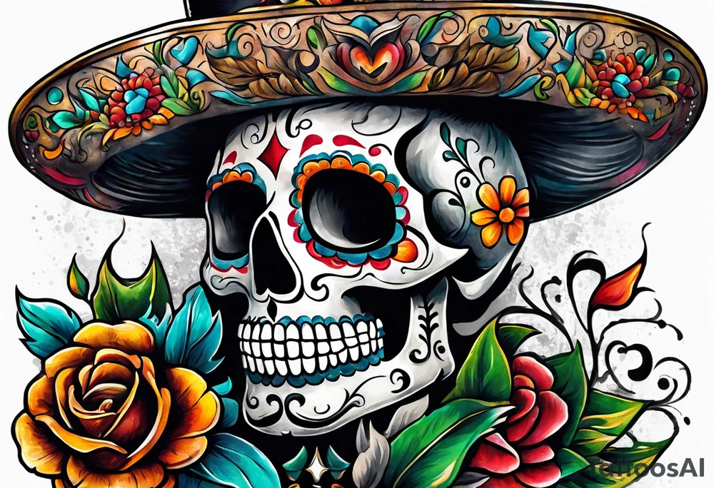Mexico day of dead  man standing
 skeleton drink tattoo idea