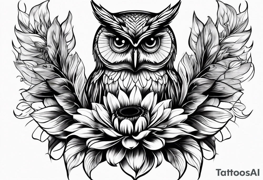 Owl with sunflower body tattoo idea