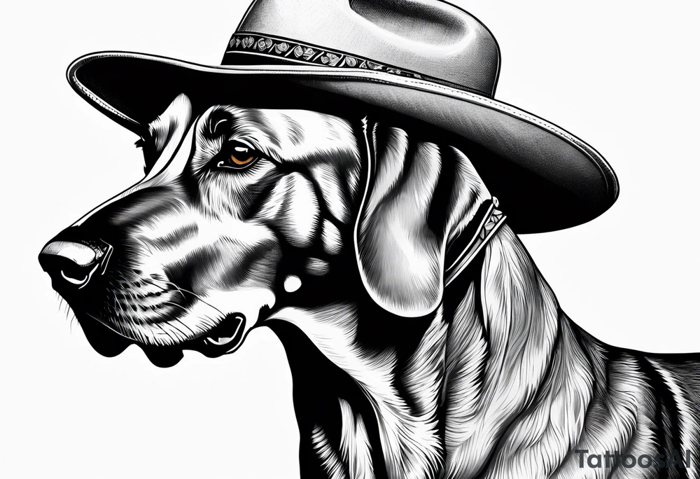Rhodesian ridgeback wearing a cowboy hat tattoo idea
