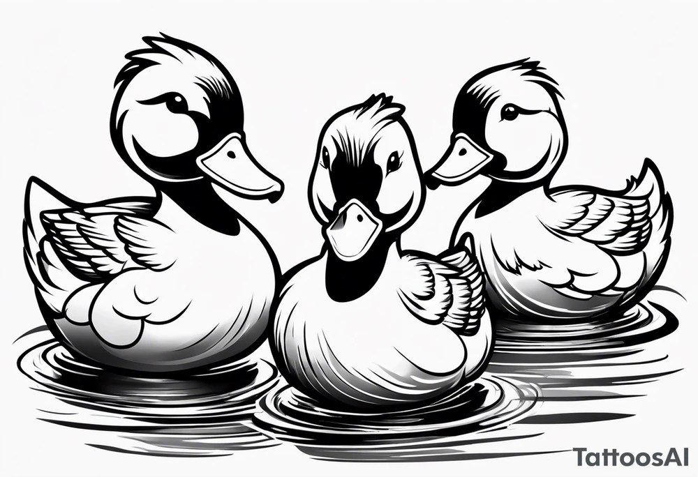 3 ducks in a row, side by side 

The ducks are rubber duck, cartoonish tattoo idea