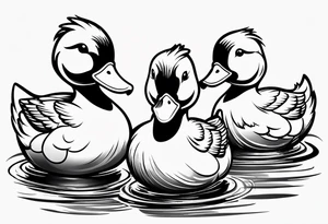 3 ducks in a row, side by side 

The ducks are rubber duck, cartoonish tattoo idea