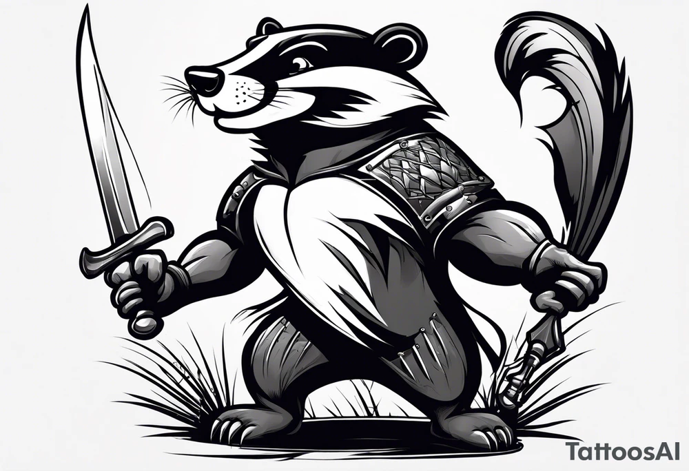Draw me badger with aggressive full body, killer face with cute smile, very long nails and he attacks like a Turkish gladiator to enemy and also he has very deadly looking. The only weapon is his braveness he fights with his nails. tattoo idea