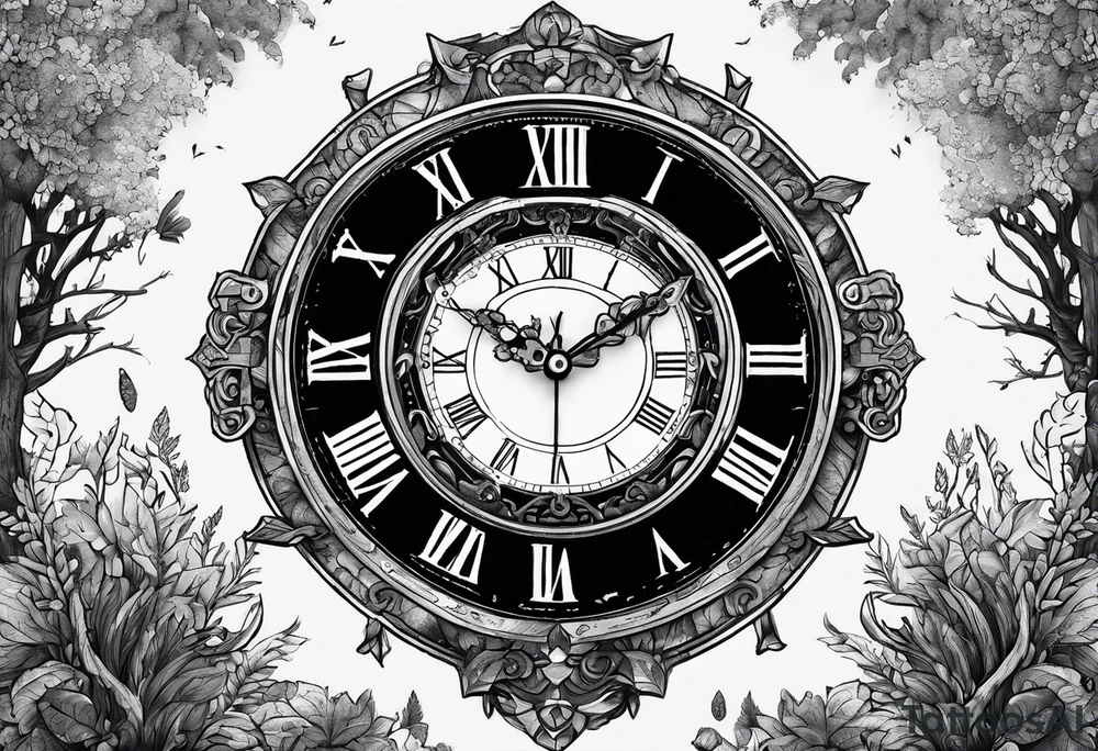 clock, time, forest, underground, grave, crypto tattoo idea