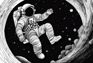 one astronaut reaching out into the void for his astronaut partner is being pulled into a black hole the looks identical to earth tattoo idea