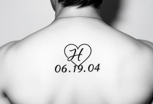 06/09/04 written and under the date is a heart inside the heart is a letter H in cursive on the lower back waist tattoo idea