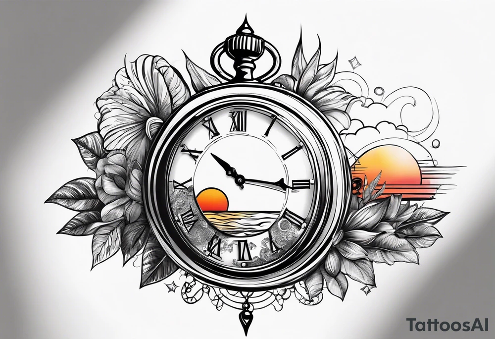 time element in sunset for man simple design tattoo idea