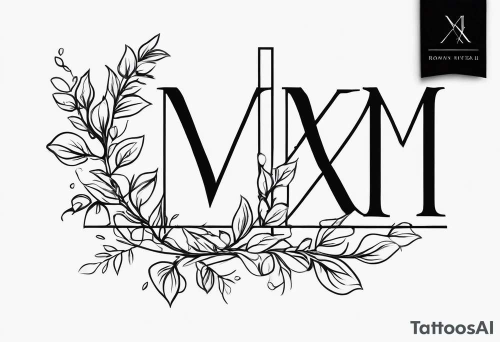 Roman numeral birth dates with vines tattoo idea