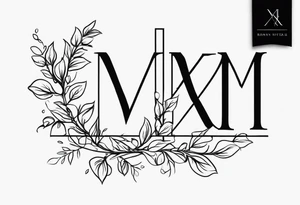 Roman numeral birth dates with vines tattoo idea