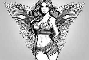 Thigh tattoo of a Powerful women, motherhood, army, medical, psychology tattoo idea