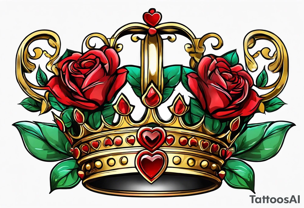 the red rose queen's golden crown with a heart tattoo idea