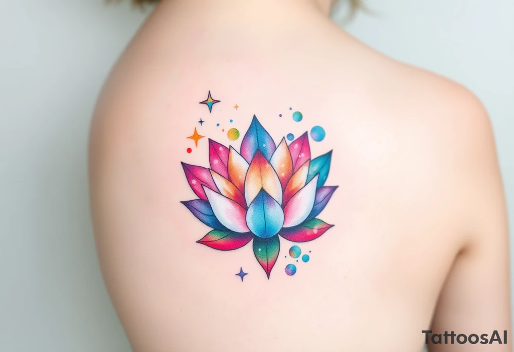 small colorful celestial with lotus flower tattoo idea