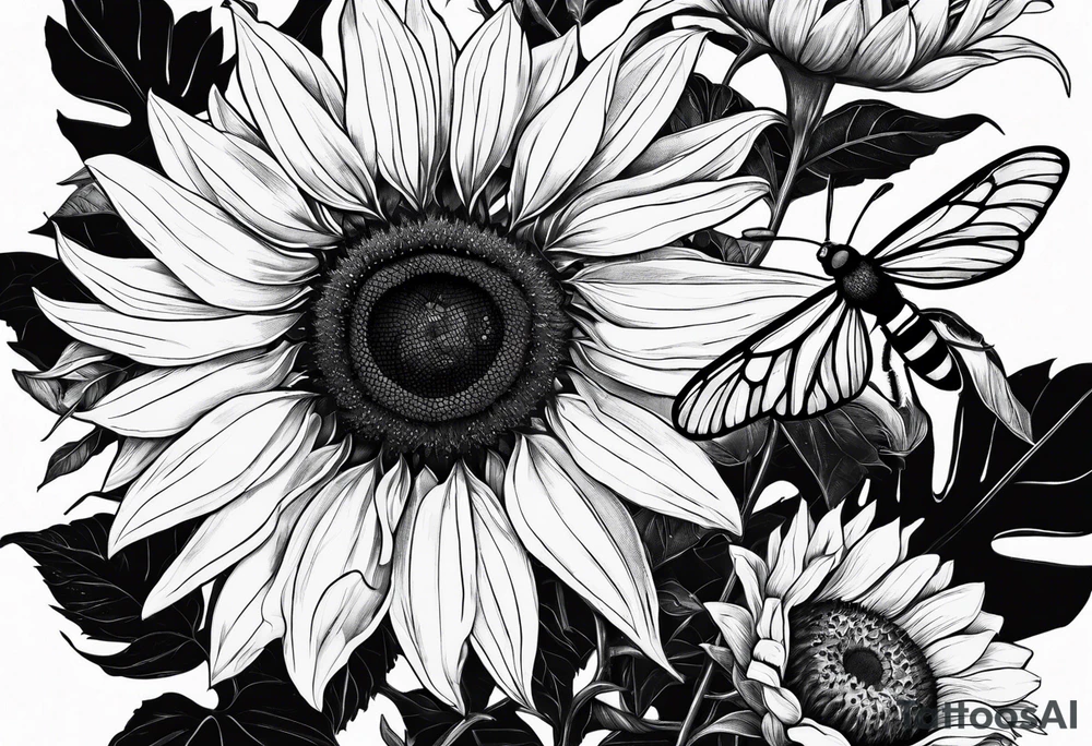 a sunflower, a bumble bee, a lemur tattoo idea a sunflower, a bumble bee, a lemur tattoo idea
