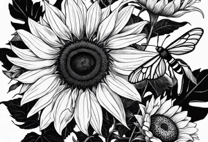 a sunflower, a bumble bee, a lemur tattoo idea