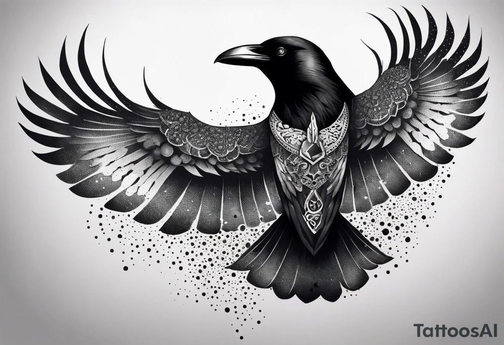 Raven with skulls underneath tattoo idea