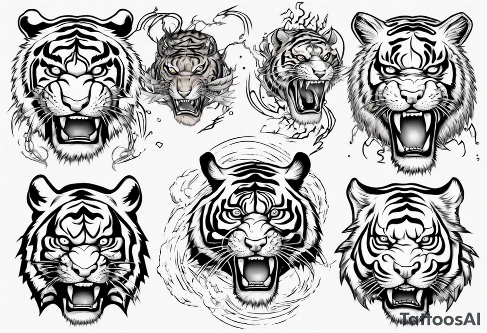 A tiger surrounded by lightning tattoo idea