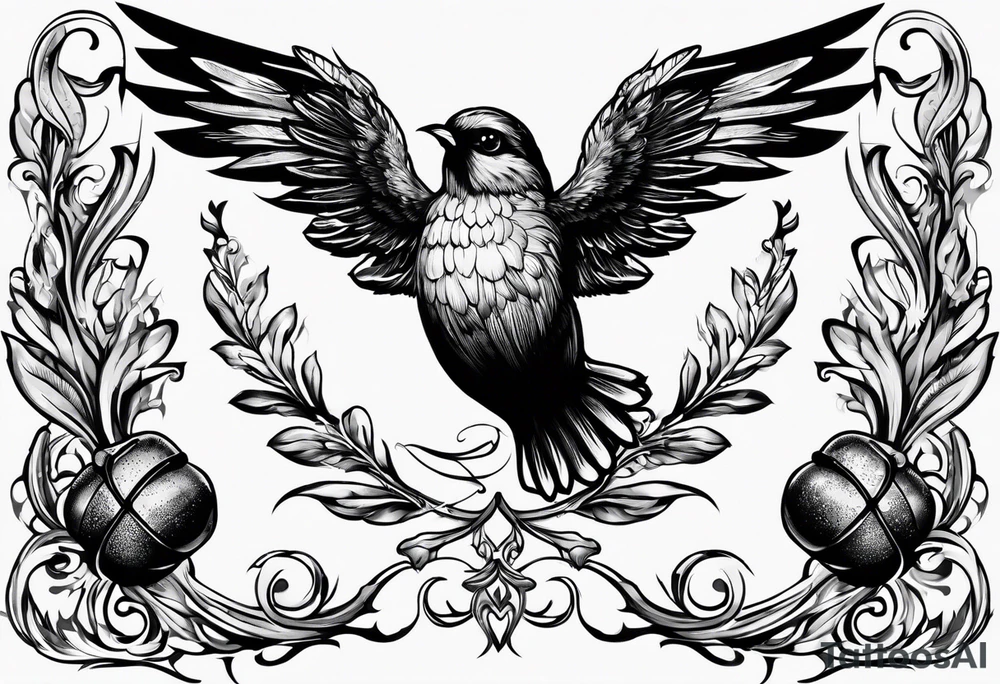 Flying acorn with wings tattoo idea