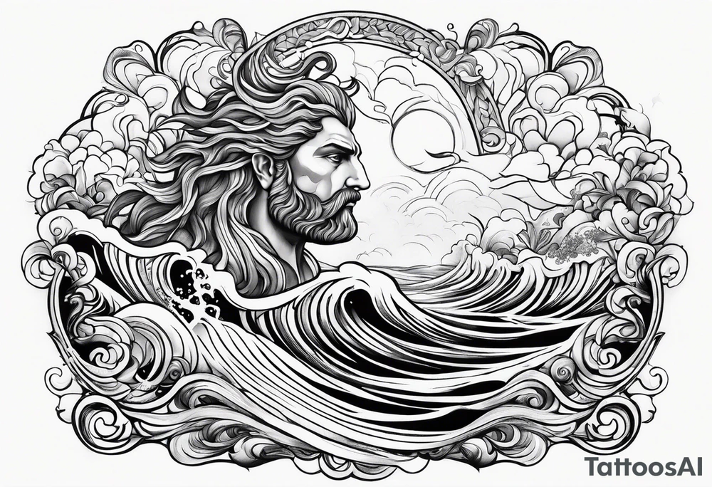 Poseidon with waves tattoo idea
