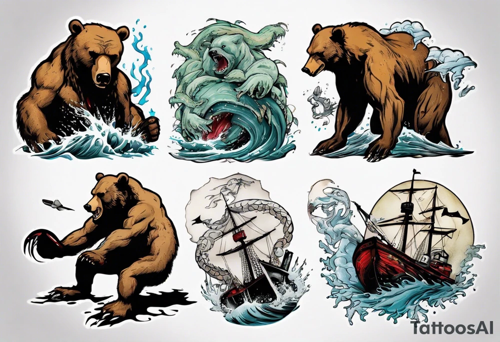 Bear fighting kraken tattoo idea