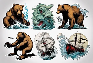 Bear fighting kraken tattoo idea
