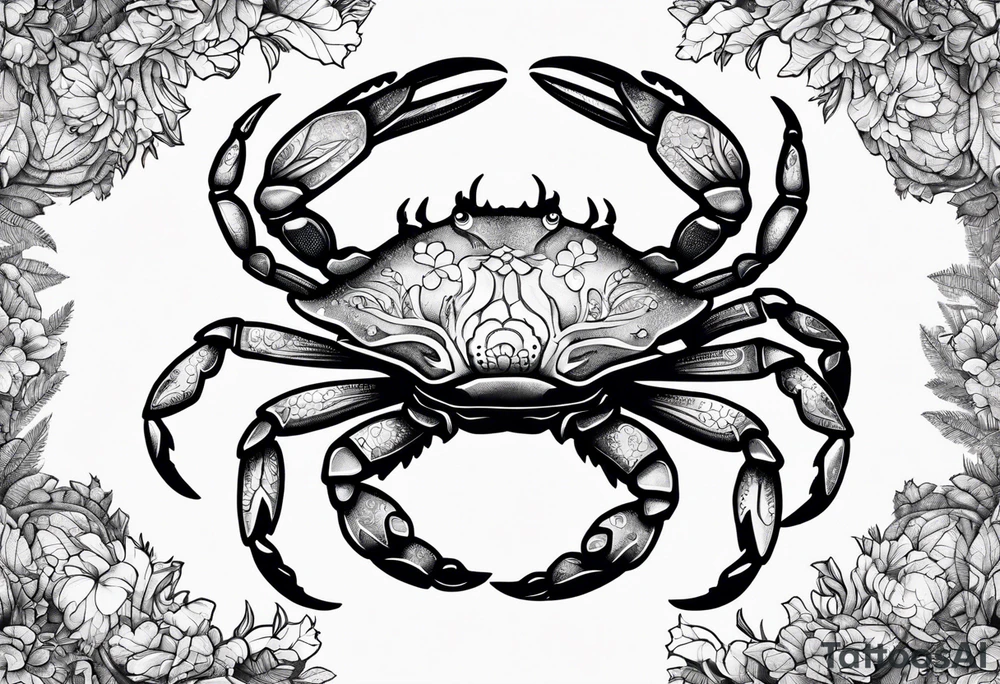 Zodiac crab embedded in tree tattoo idea