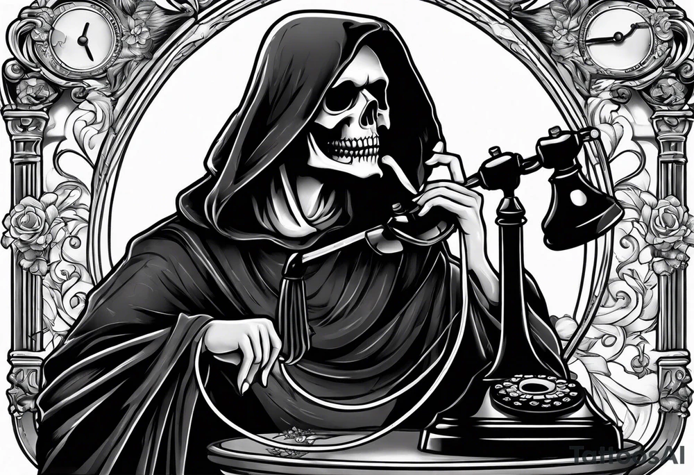 Grim reaper talking on a old school telephone tattoo idea Grim reaper talking on a old school telephone tattoo idea