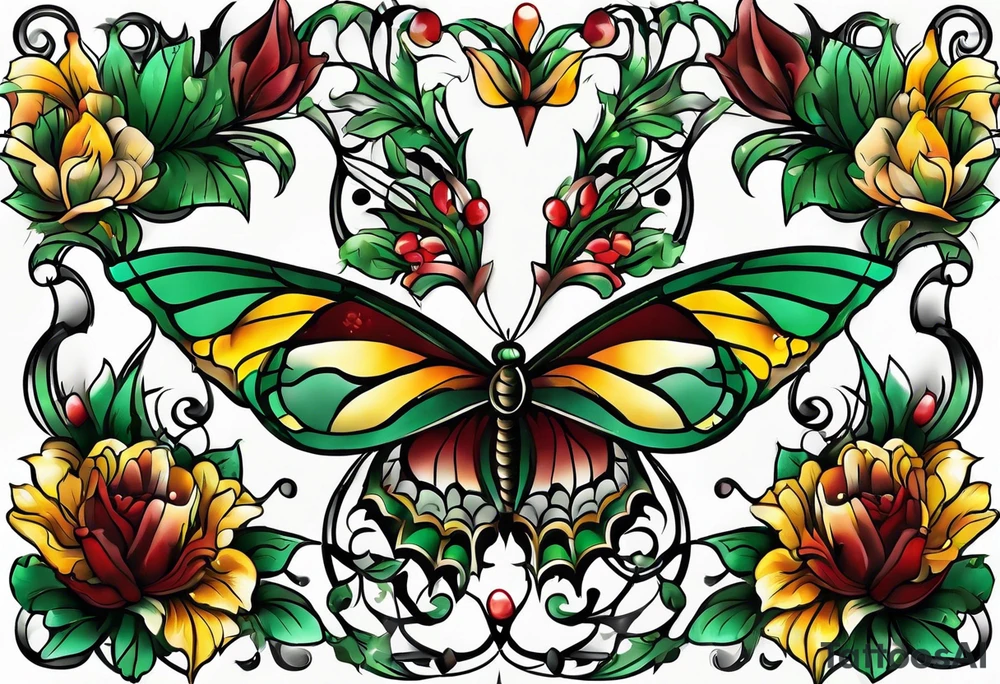 24 with colors green, yellow, maroon and black tattoo idea