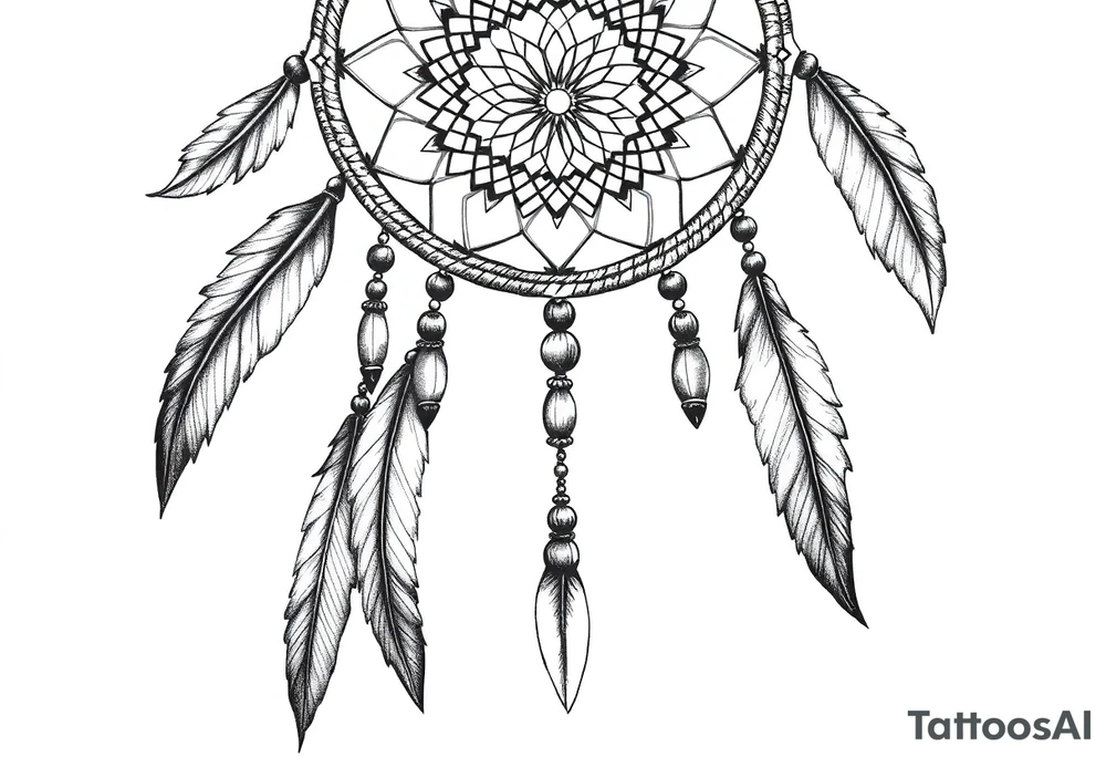 native dreamcatcher with flowing feathers and sacred beads tattoo idea