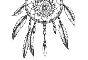 native dreamcatcher with flowing feathers and sacred beads tattoo idea