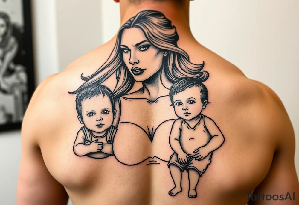 powerful woman with kids tattoo idea