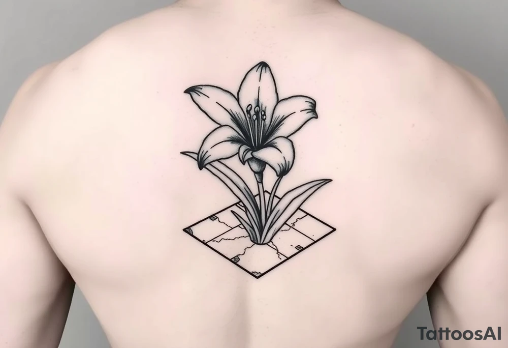 bathroom with lily coming up out of tile floor tattoo idea