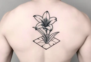 bathroom with lily coming up out of tile floor tattoo idea