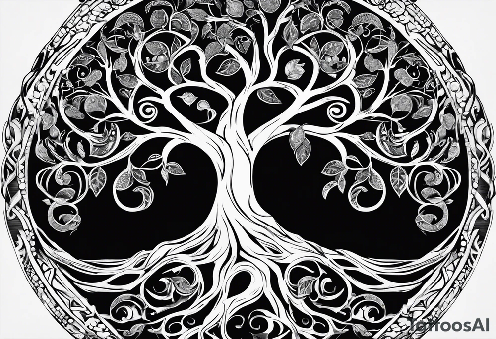 Circular tree of life, with "D3" in the branches, and, "S" and "J" in the roots tattoo idea