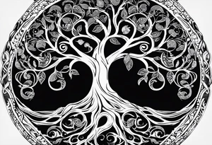 Circular tree of life, with "D3" in the branches, and, "S" and "J" in the roots tattoo idea