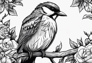 Bird powerfully looking while on a branch tattoo idea