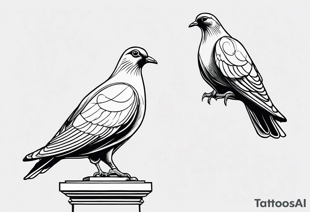 black line pigeon 
on a statue tattoo idea