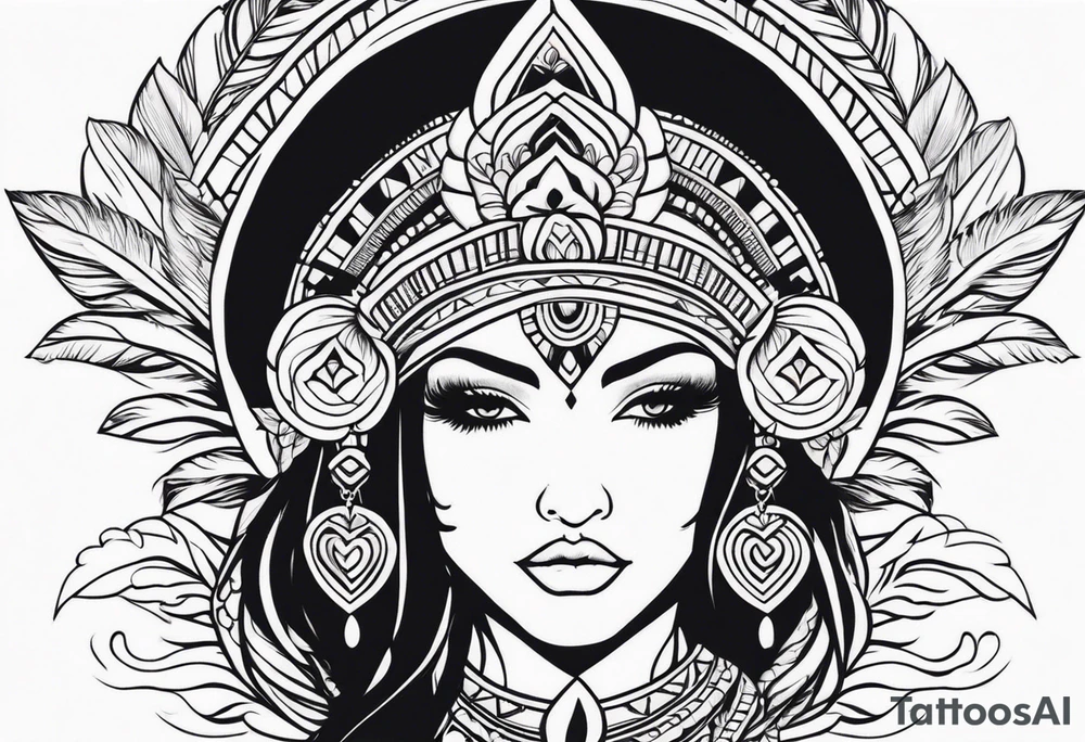 Aztec princess, feather roses tattoo idea