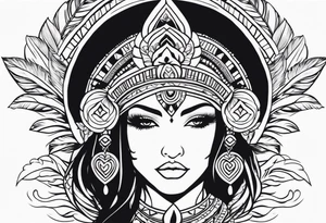 Aztec princess, feather roses tattoo idea