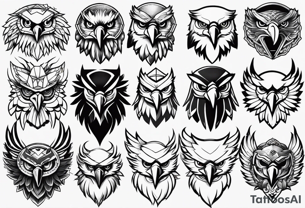 Variety of eagle faces traditional style flash sheet tattoo idea Variety of eagle faces traditional style flash sheet tattoo idea