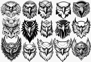 Variety of eagle faces traditional style flash sheet tattoo idea