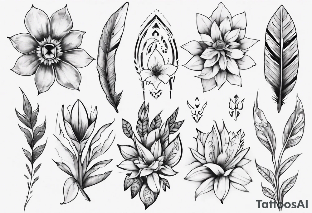 indigenous flowers thigh piece not realism tattoo idea