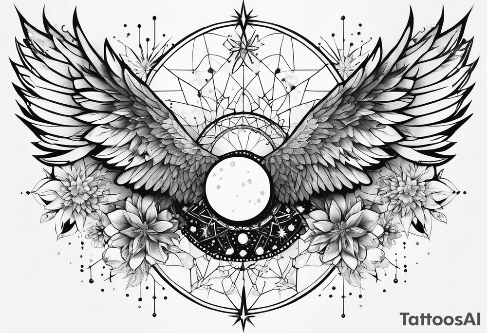 Constellation, wing , snow , géométric , flowe tattoo idea