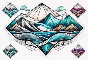 Mountains and ocean waves  crashing diamond shape tattoo idea