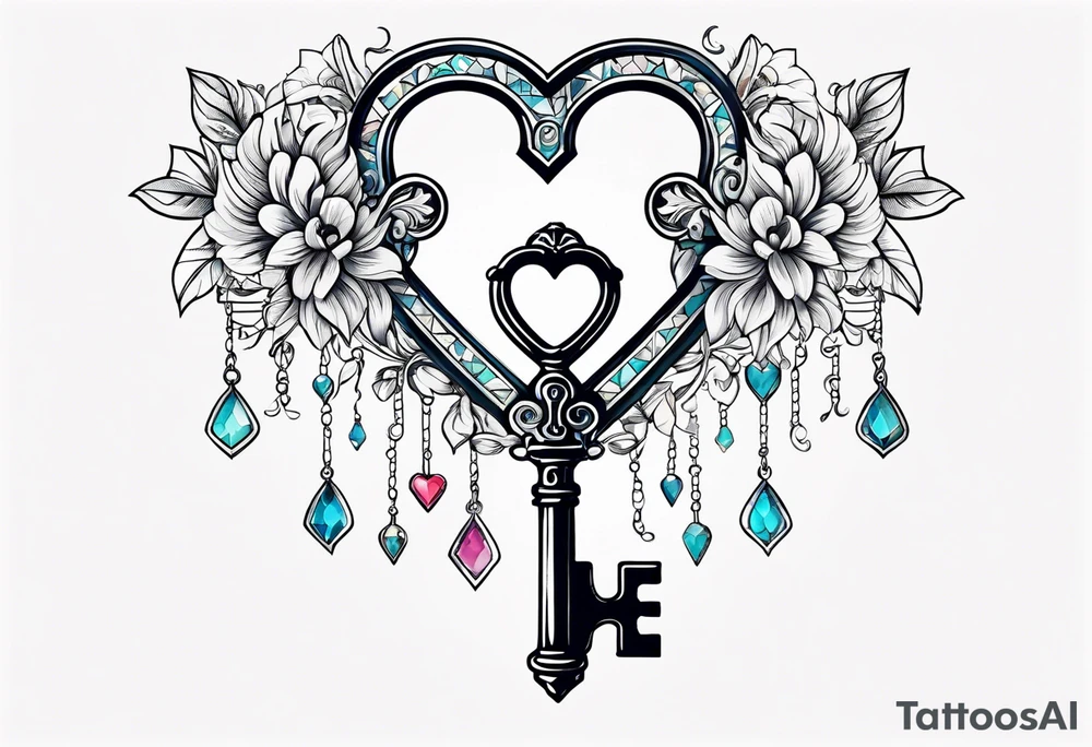 Heart shaped antique key tattoo idea