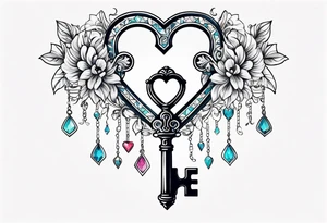 Heart shaped antique key tattoo idea