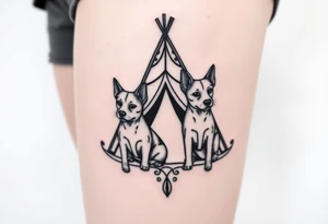 two dogs in front of a teepee tattoo idea