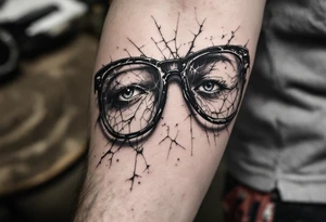 cracked glasses memory of poor eyesight reminder to take care of eyesight, men's tattoo on arm tattoo idea