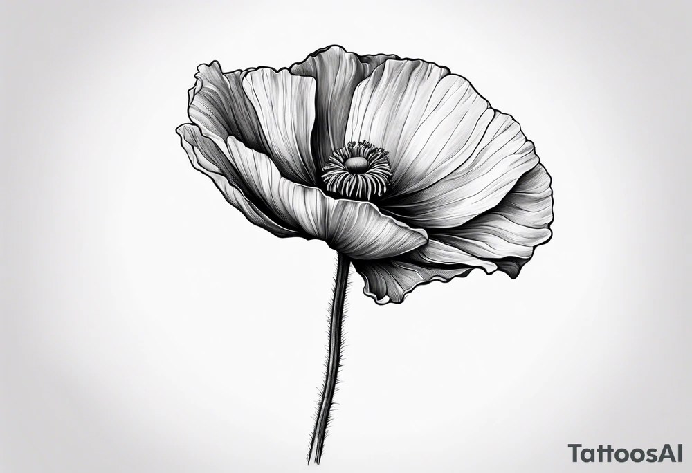 Lone poppy growing out of boulder tattoo idea