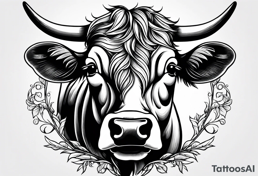cow half profile linework tattoo idea