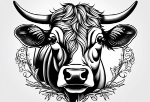 cow half profile linework tattoo idea